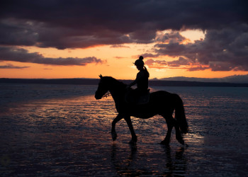 Horse rider - Sunset at Cefn Sidan Sands pembrey wales - taken by steve j huggett